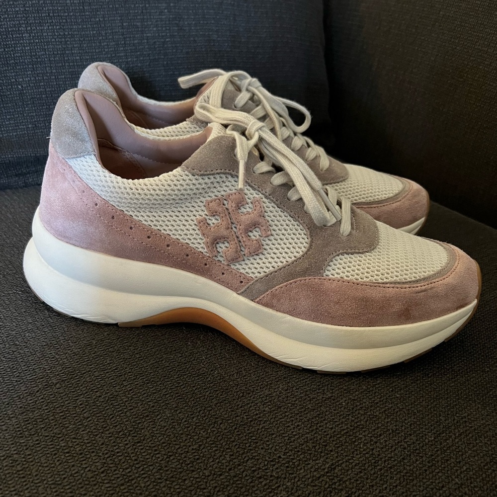 Tory Burch Pink and Tan Platform Tennis Shoes